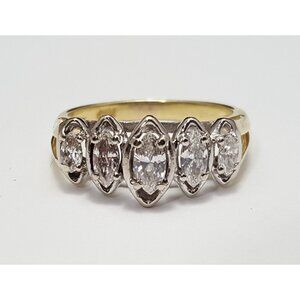 18K & 14K Karat Solid Two Tone Multi Color Gold 5 Piece Marquise Diamond Ring